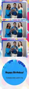 Variante bande 2x6, 3 photos et orientation paysage du design photobooth Blue Balloon Birthday Bokeh pour Vivabox