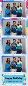 Variante bande 2x6, 4 photos et orientation paysage du design photobooth Blue Balloon Birthday Bokeh pour Vivabox