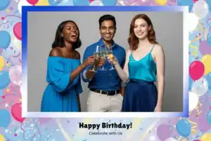Variante format paysage 6x4, 1 photo et orientation paysage du design photobooth Blue Balloon Birthday Bokeh pour Vivabox