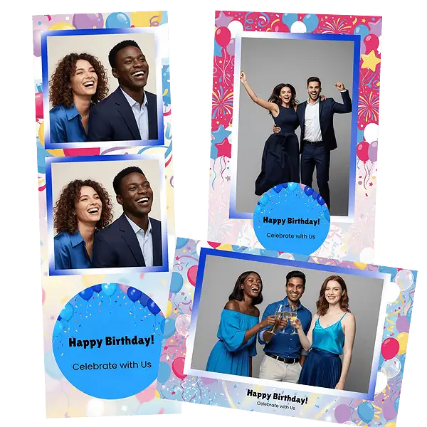 Design photobooth Blue Balloon Birthday Bokeh pour Vivabox et Miroir