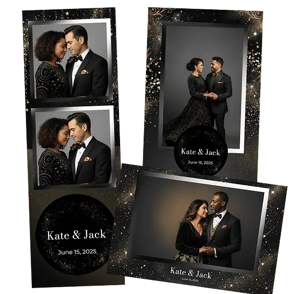 Design photobooth Glamorous Black Stardust pour Vivabox et Miroir