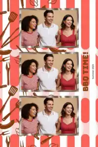 Variante format portrait 4x6, 3 photos et orientation paysage du design photobooth Red Checkered Barbecue Awning pour Miroir Magique