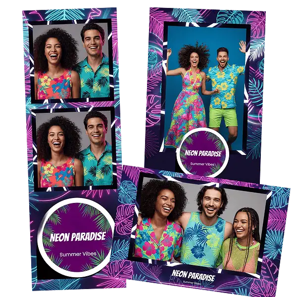 Design photobooth Neon Tropical Summer Party pour Vivabox et Miroir