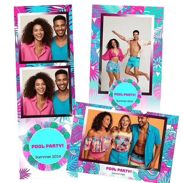 Design photobooth Tropical Summer Pink Blue pour Vivabox et Miroir