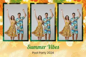 Variante format paysage 6x4, 3 photos et orientation portrait du design photobooth Sunny Tropical Summer Beach pour Vivabox