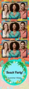 Variante bande 2x6, 3 photos et orientation paysage du design photobooth Blue Beach Shells Party pour Vivabox