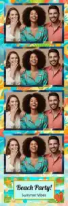 Variante bande 2x6, 4 photos et orientation paysage du design photobooth Blue Beach Shells Party pour Vivabox