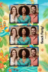 Variante format portrait 4x6, 3 photos et orientation paysage du design photobooth Blue Beach Shells Party pour Miroir Magique
