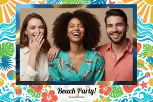 Variante format paysage 6x4, 1 photo et orientation paysage du design photobooth Blue Beach Shells Party pour Vivabox