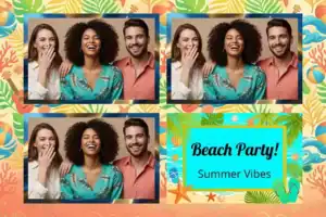Variante format paysage 6x4, 3 photos et orientation paysage du design photobooth Blue Beach Shells Party pour Vivabox
