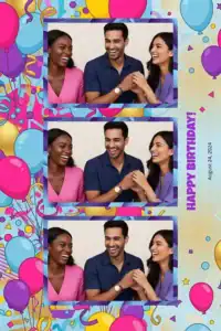 Variante format portrait 4x6, 3 photos et orientation paysage du design photobooth Colorful Balloons Birthday Confetti pour Miroir Magique