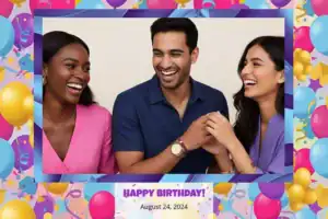 Variante format paysage 6x4, 1 photo et orientation paysage du design photobooth Colorful Balloons Birthday Confetti pour Vivabox