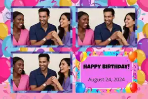 Variante format paysage 6x4, 3 photos et orientation paysage du design photobooth Colorful Balloons Birthday Confetti pour Vivabox