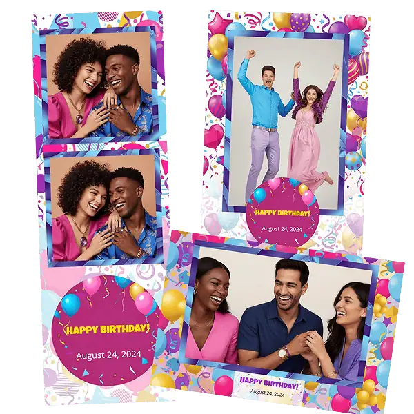 Design photobooth Colorful Balloons Birthday Confetti pour Vivabox et Miroir