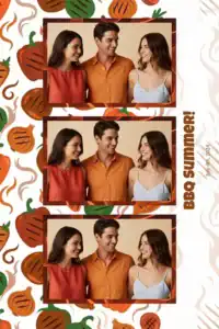 Variante format portrait 4x6, 3 photos et orientation paysage du design photobooth Red Pepper Grill Birthday pour Miroir Magique