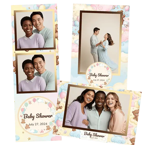Design photobooth Whimsical Teddy Bear Pastel Clouds pour Vivabox et Miroir