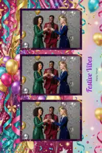 Variante format portrait 4x6, 3 photos et orientation paysage du design photobooth Colorful Confetti Clown Birthday pour Miroir Magique