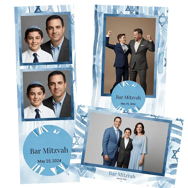 Design photobooth Blue Watercolor Stripes Bar Mitzvah pour Vivabox et Miroir