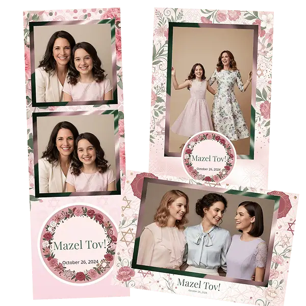 Design photobooth Pink Floral Bat Mitzvah pour Vivabox et Miroir