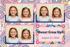 Variante format paysage 6x4, 3 photos et orientation paysage du design photobooth Playful Pastel Donut Birthday pour Vivabox