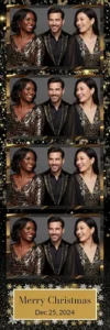Variante bande 2x6, 4 photos et orientation paysage du design photobooth Glamorous Black Gold Snowflake Holiday pour Vivabox