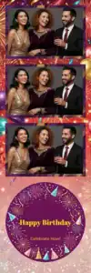Variante bande 2x6, 3 photos et orientation paysage du design photobooth Black Fireworks Birthday Template pour Vivabox