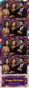 Variante bande 2x6, 4 photos et orientation paysage du design photobooth Black Fireworks Birthday Template pour Vivabox