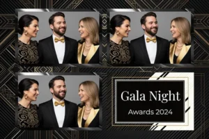 Variante format paysage 6x4, 3 photos et orientation paysage du design photobooth Elegant Dark Gala Night pour Vivabox