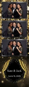 Variante bande 2x6, 3 photos et orientation paysage du design photobooth Glamorous Black And Gold Sparkle pour Vivabox