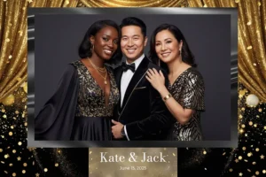Variante format paysage 6x4, 1 photo et orientation paysage du design photobooth Glamorous Black And Gold Sparkle pour Vivabox