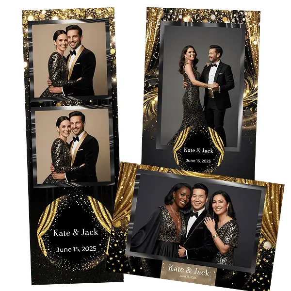 Design photobooth Glamorous Black And Gold Sparkle pour Vivabox et Miroir