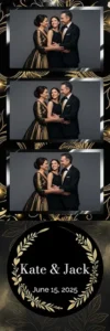 Variante bande 2x6, 3 photos et orientation paysage du design photobooth Elegant Black Gold Botanical pour Vivabox