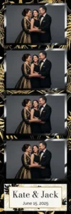 Variante bande 2x6, 4 photos et orientation paysage du design photobooth Elegant Black Gold Botanical pour Vivabox