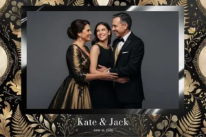 Variante format paysage 6x4, 1 photo et orientation paysage du design photobooth Elegant Black Gold Botanical pour Vivabox