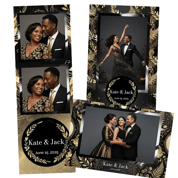 Design photobooth Elegant Black Gold Botanical pour Vivabox et Miroir