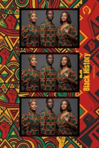 Variante format portrait 4x6, 3 photos et orientation paysage du design photobooth Black History Month Heritage pour Miroir Magique