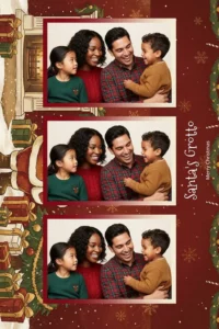 Variante format portrait 4x6, 3 photos et orientation paysage du design photobooth Classic Red Santas Grotto pour Miroir Magique