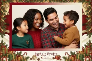 Variante format paysage 6x4, 1 photo et orientation paysage du design photobooth Classic Red Santas Grotto pour Vivabox