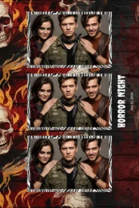 Variante format portrait 4x6, 3 photos et orientation paysage du design photobooth Rustic Horror Night pour Miroir Magique