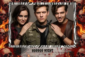Variante format paysage 6x4, 1 photo et orientation paysage du design photobooth Rustic Horror Night pour Vivabox