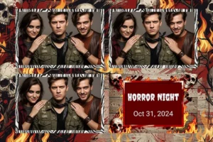 Variante format paysage 6x4, 3 photos et orientation paysage du design photobooth Rustic Horror Night pour Vivabox