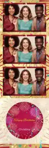 Variante bande 2x6, 3 photos et orientation paysage du design photobooth Black Fireworks Birthday Confetti pour Vivabox