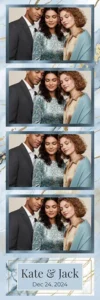 Variante bande 2x6, 4 photos et orientation paysage du design photobooth Elegant Blue Marble Gold pour Vivabox