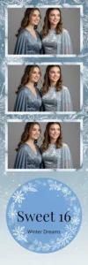 Variante bande 2x6, 3 photos et orientation paysage du design photobooth Winter Blue Sweet 16 pour Vivabox