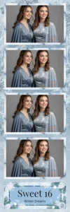 Variante bande 2x6, 4 photos et orientation paysage du design photobooth Winter Blue Sweet 16 pour Vivabox