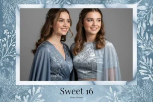Variante format paysage 6x4, 1 photo et orientation paysage du design photobooth Winter Blue Sweet 16 pour Vivabox