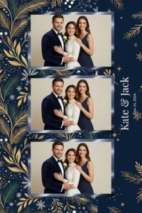 Variante format portrait 4x6, 3 photos et orientation paysage du design photobooth Navy Winter Pine Wedding pour Miroir Magique