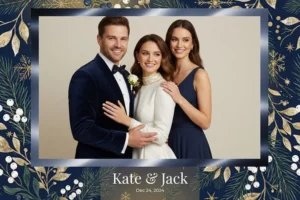 Variante format paysage 6x4, 1 photo et orientation paysage du design photobooth Navy Winter Pine Wedding pour Vivabox