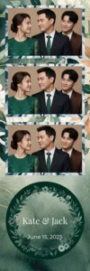 Variante bande 2x6, 3 photos et orientation paysage du design photobooth Emerald Botanical Romance pour Vivabox