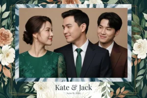 Variante format paysage 6x4, 1 photo et orientation paysage du design photobooth Emerald Botanical Romance pour Vivabox